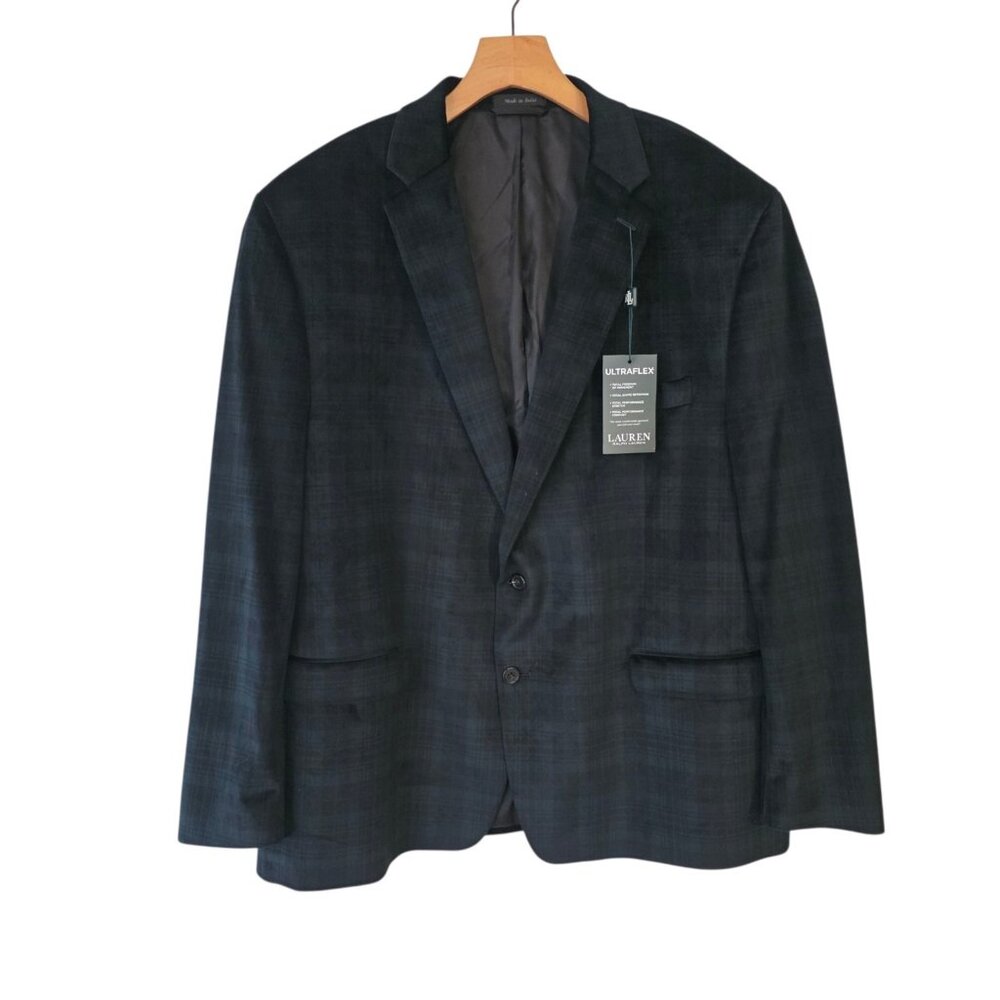 Lauren Ralph Lauren Ultraflex Blazer Green Plaid Velvet Lexington Mens 50R‎ NWT